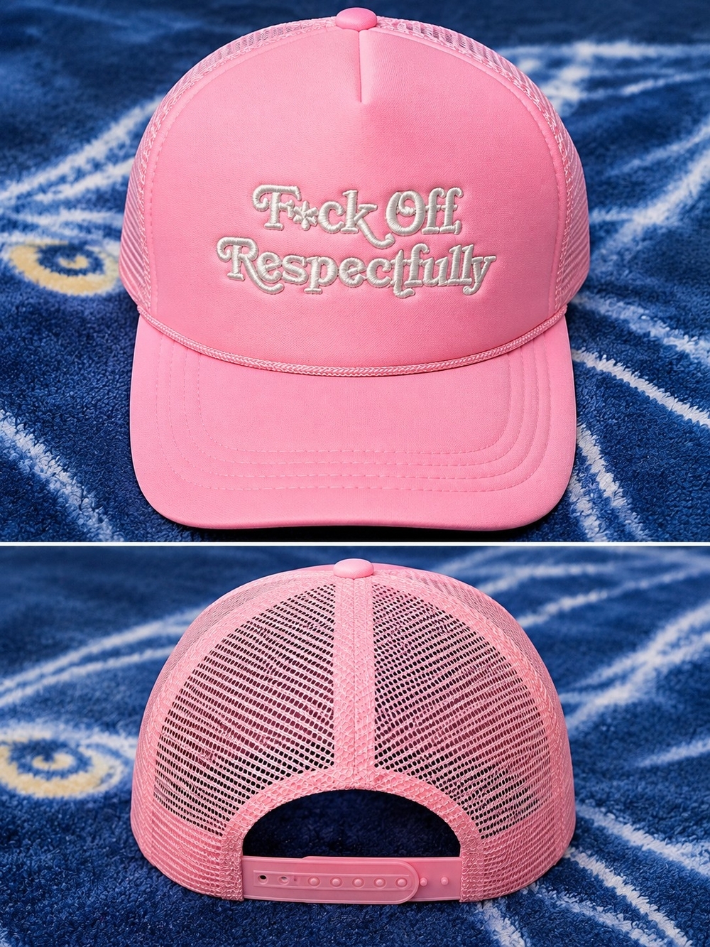 Pink Kids Mesh Trucker Hat with Embroidered Slogan